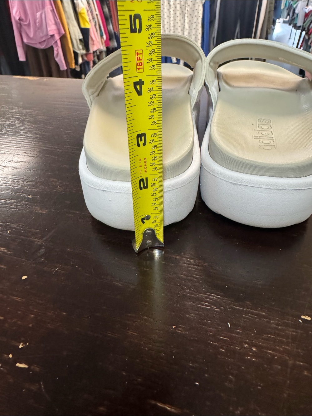 adidas White Platform Slide Sandals with Silver Stripes - Picture 4 of 7